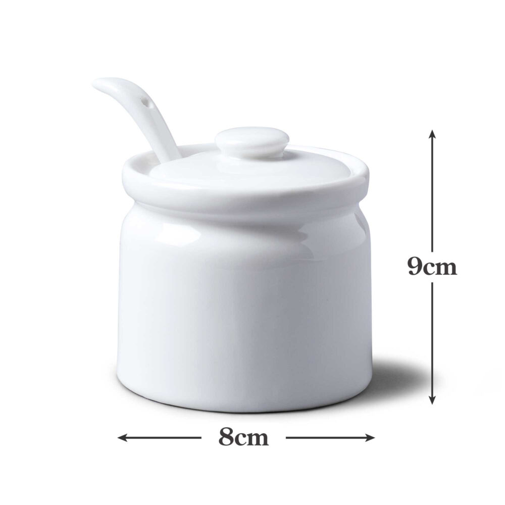 WM Bartleet & Sons 8 x 7cm Porcelain Sugar, Jam, Mustard Pot with Spoon -  White