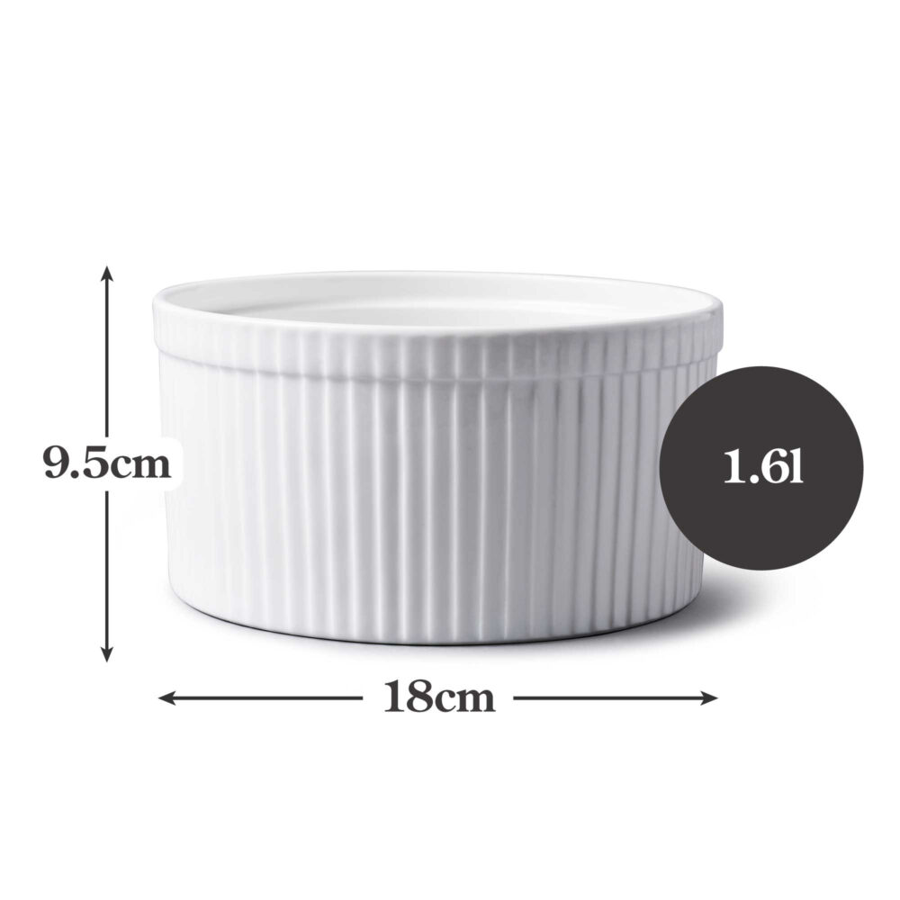 WM Bartleet & Sons 18cm 1.6l Porcelain Souffle Dish -  White