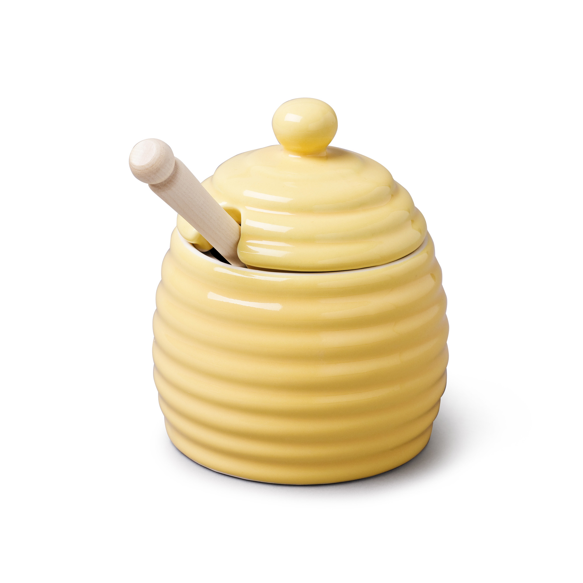 WM Bartleet & Sons 11cm Porcelain Honey Pot with Wooden Dipper - Yellow